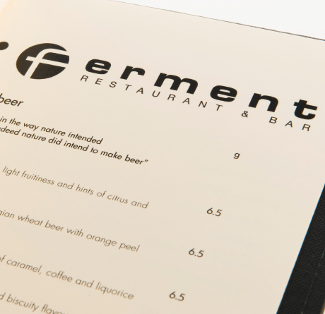 Ferment Restaurant & Bar · Menu Design